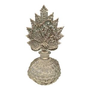 Perfume Bottle Tall Stopper Clear‎ glass Vintage Vanity Beaded Bottle